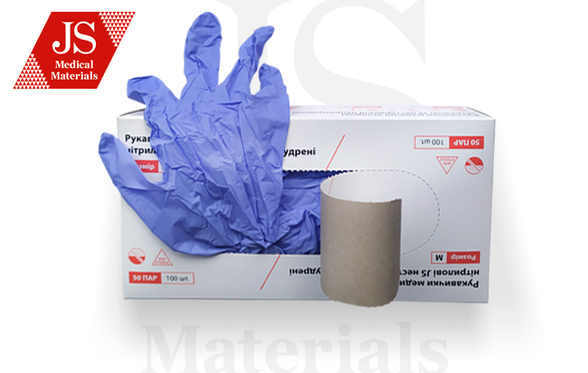 Рукавички медичні оглядові нітрилові JS нестерильні, неприпудрені, фіолетові,р.M